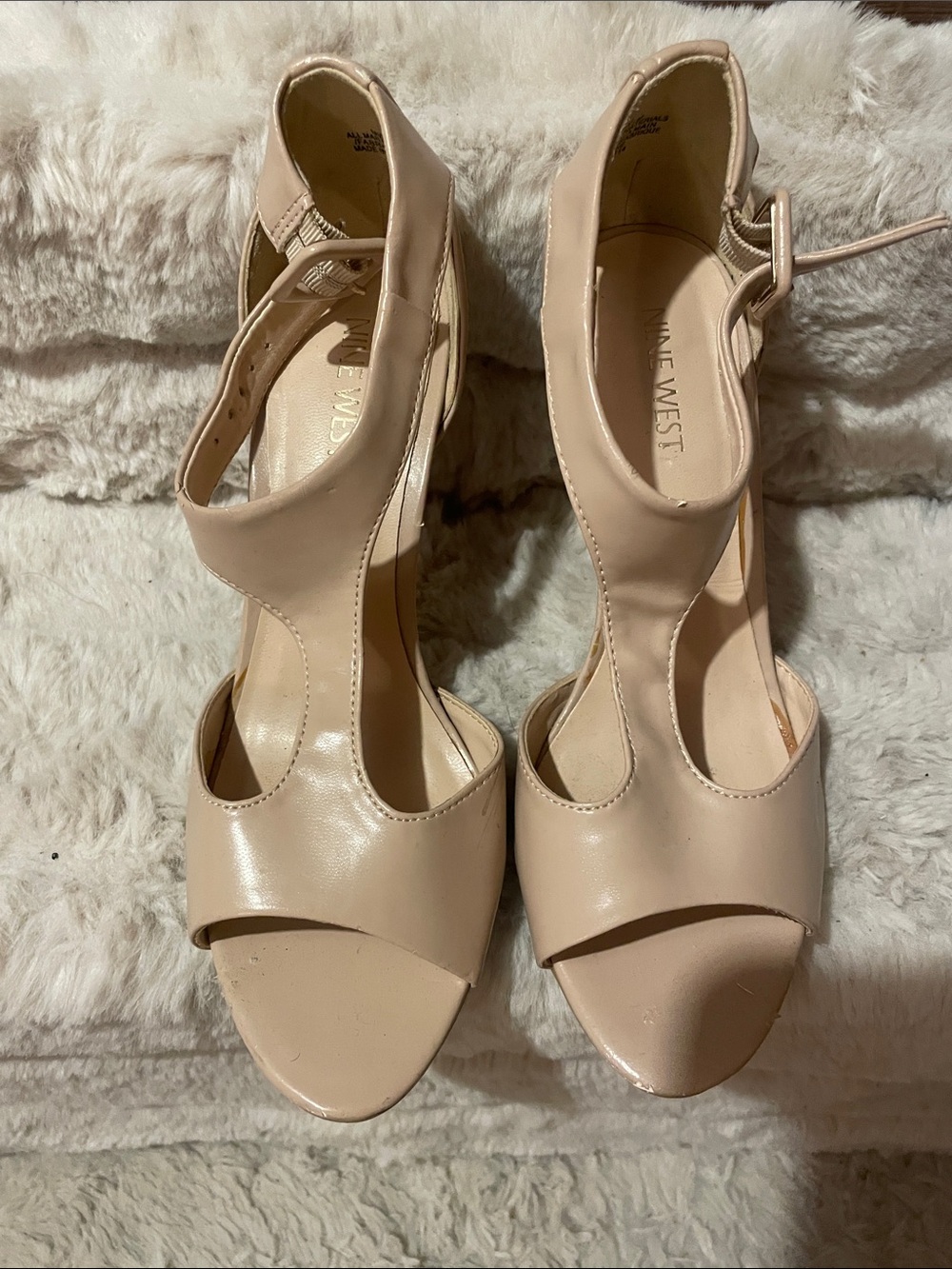 Nine West Nude Blush T-Strap Peep-Toe Heels